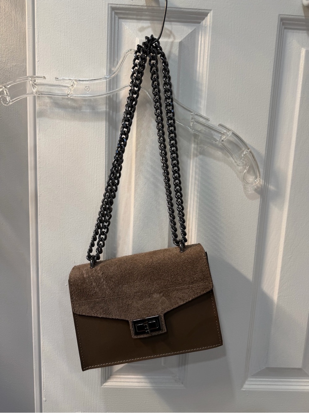 Taupe faux suede Chain Shoulder Bag